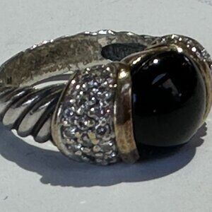 DAVID YURMAN 18K Gold/925 Sterling Black Onyx Diamond Pave "Capri" Ring 5.5